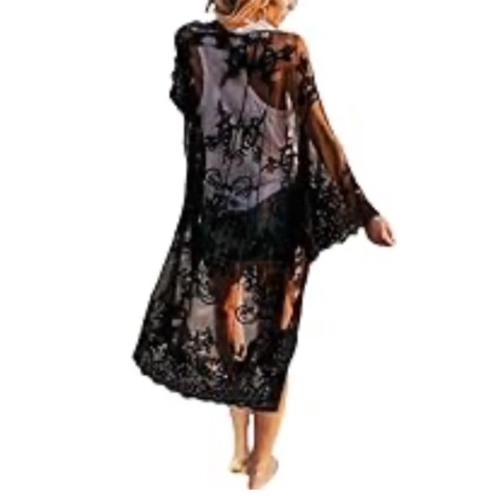 Black Lace Kimono - Coverup - OS